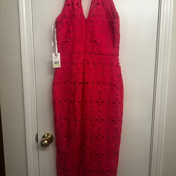 Siena Studio Fuchsia Embroidered Lace Midi Dress with Fringe - Picture 5 of 5